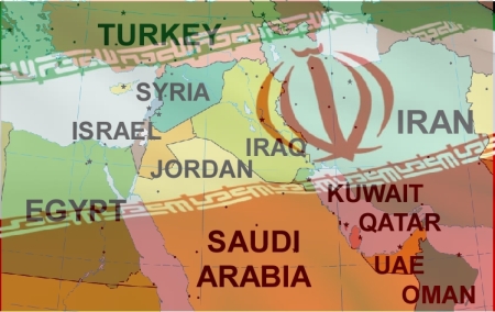 IRAN flag over Middle East